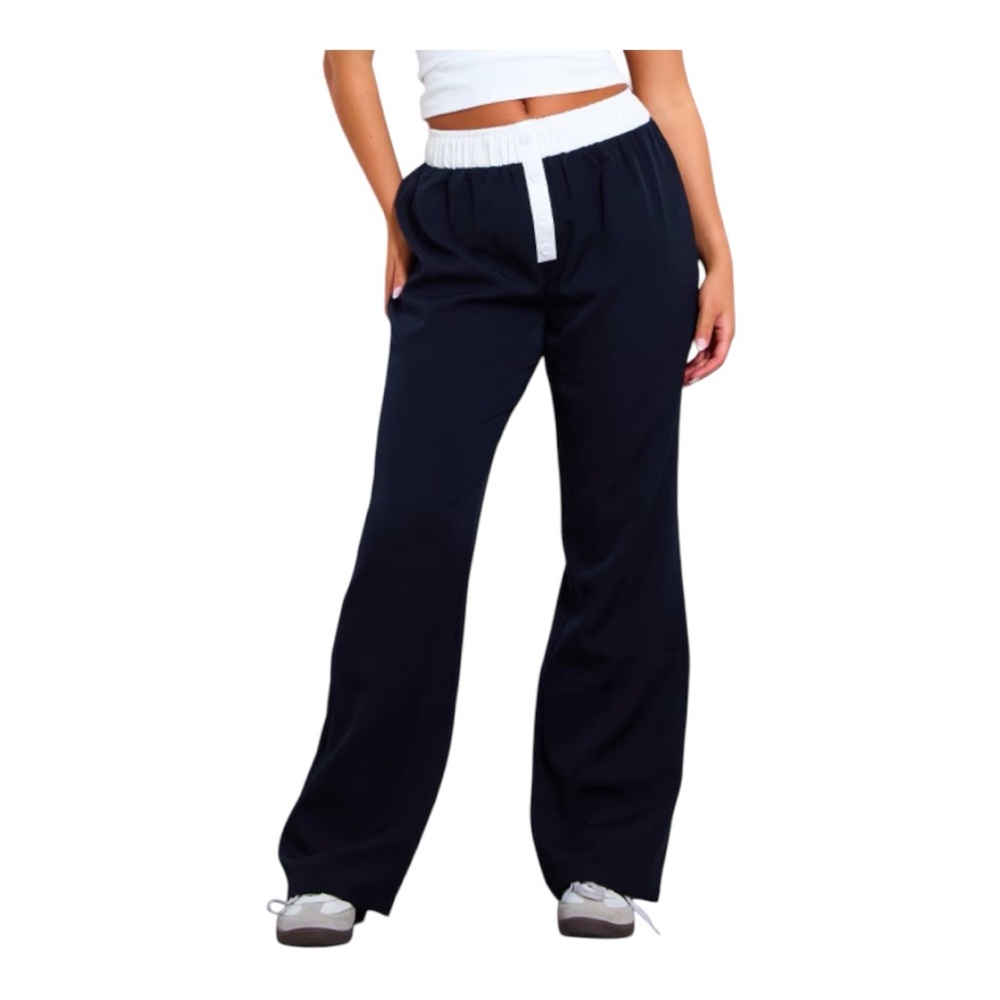 Pretty Little Thing Contrast Waistband Boxer Pants Wide Leg Trousers Womens 16